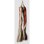 A pair of Schellenbaum tails Ca. 75 cm lengths of horse hair dyed in the national colours of