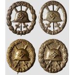 A Collection of Four Spanish Silver-Grade Wound Badges Hollow version with back plate, stamped