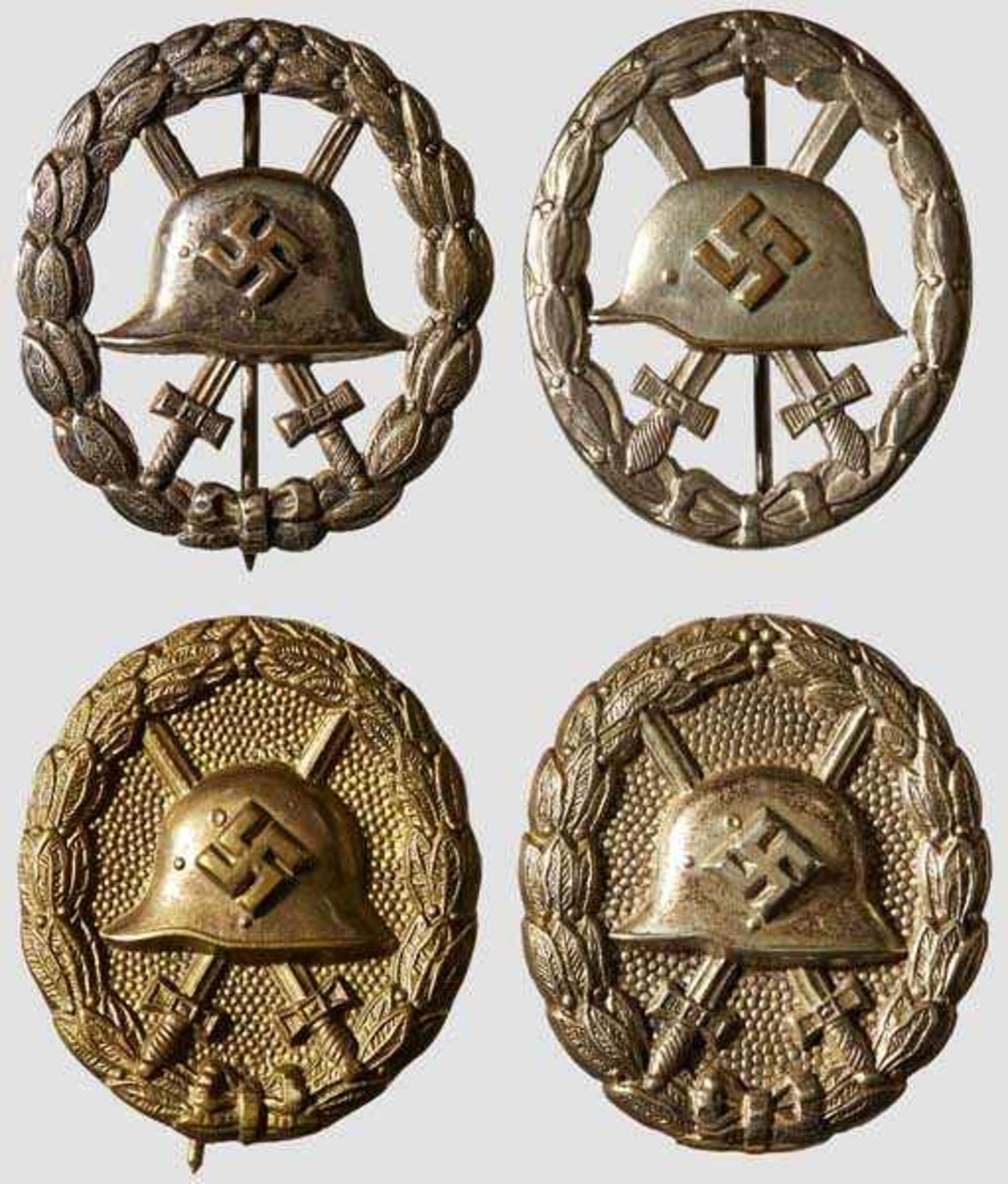 A Collection of Four Spanish Silver-Grade Wound Badges Hollow version with back plate, stamped