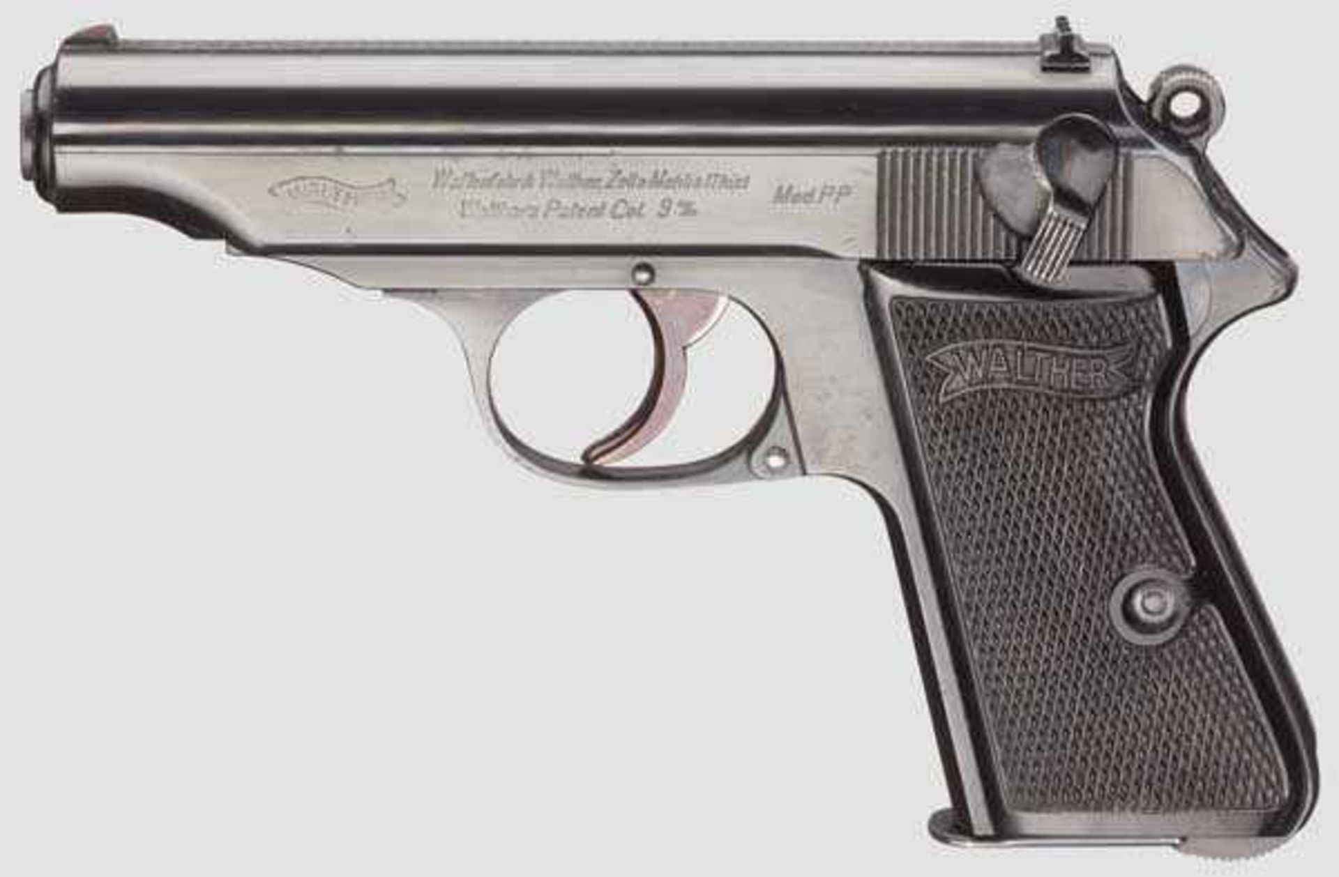 Walther PP, ZM Kal. 9 mm kurz, Nr. 156372P. Blanker Lauf. Siebenschüssig. Beschuss Krone/N.