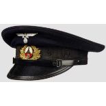 A Visor Hat for Officer of a Veterans' Organization Dark blue wool, Bevo black silk center band with