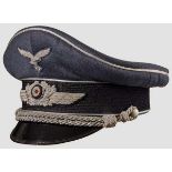 A Visor Hat for Officer of the Luftwaffe Blue gray gabardine, black mohair center band (minor