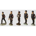 A Group of 5 Elastolin Figures in Black with Hess Elastolin, 7cm series, example of Hess with