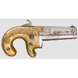 Moore's Patent Firearms Co. No.1 Deringer Kaliber .41 RF, Nr. 4339. Versilberter, etwas beriebener