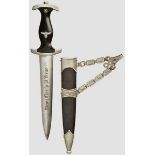 A Model 1936 SS Service Dagger with Chain Hanger No maker, polished blade with etched motto.