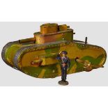 A Hausser # 0/730 Panzer with 1 Figure Hausser, 6cm series, early Hausser tank 0/730, exhibits light