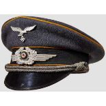 A visor hat for NCOs of the Luftwaffe Flight or paratroopers Blue-grey gabardine, black mohair