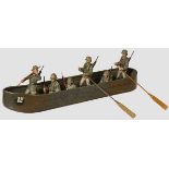 A Lineol # 5/138 Field Gray Pontoon Boat with 6 Figures Lineol, 7cm series, excellent pontoon