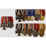 Three Medal Bars Army bar of six comprising: 1914 Iron Cross 2nd Class, Hindenburg Cross with