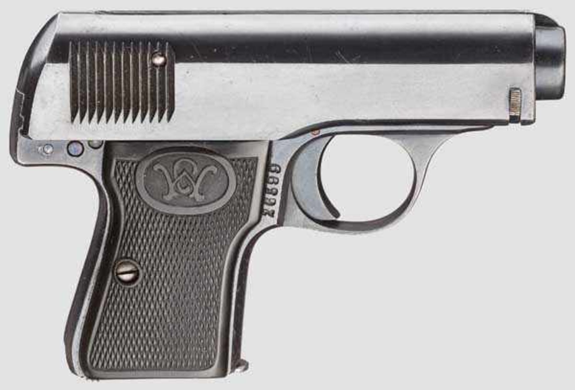 Walther Mod.3 Kal. 7,65 mm, Nr. 26399. Nummerngleich. Blanker Lauf. Sechsschüssig. Beschuss Krone/N. - Bild 2 aus 3