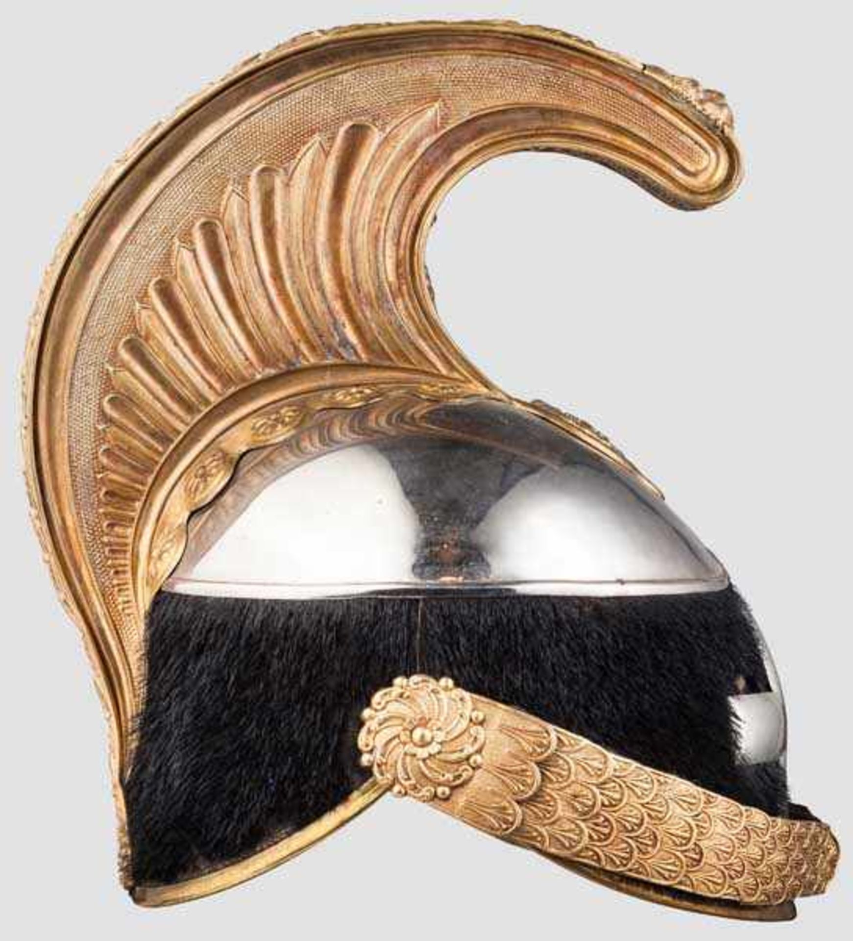 Helm für Angehörige der schweren Kavallerie, 20. Jhdt. Eiserner Korpus, am Bund mit schwarzem - Bild 2 aus 4