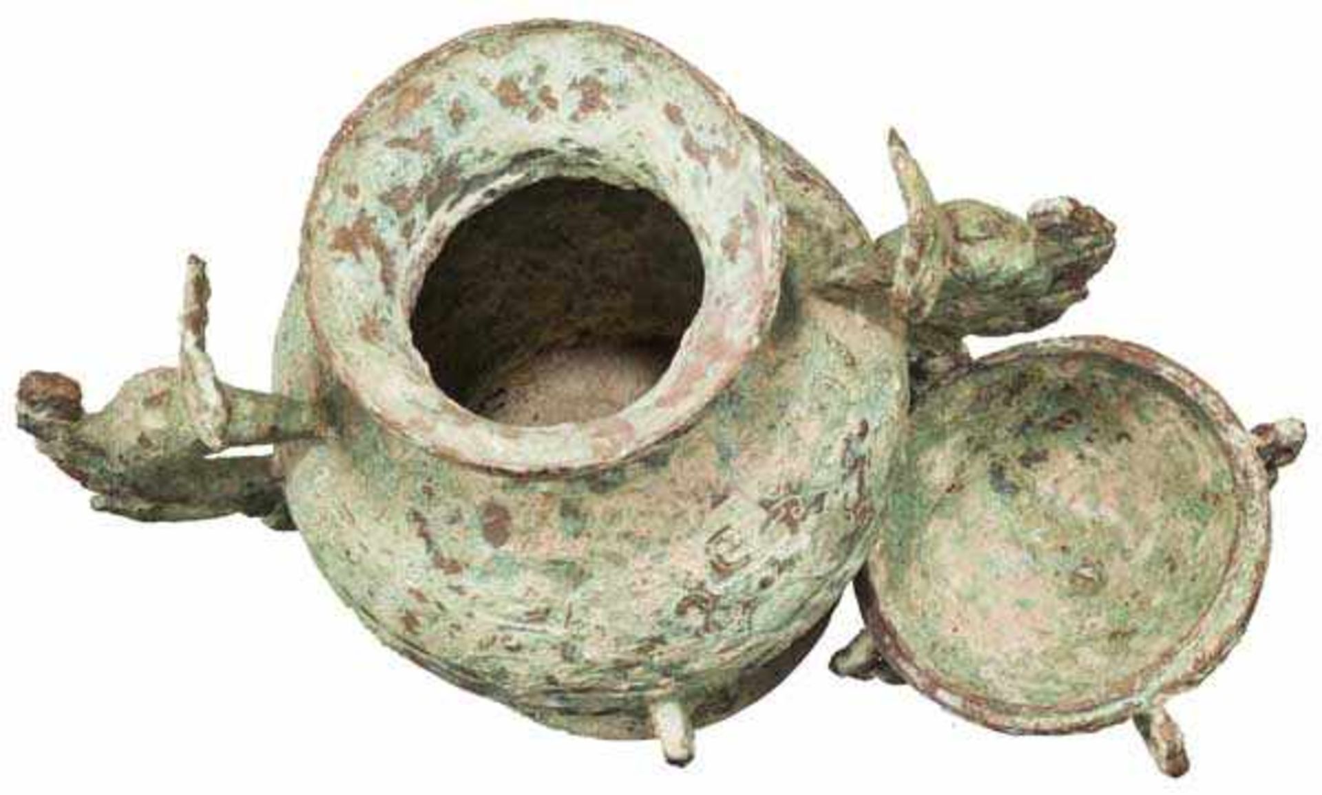 Bronzegefäß, China, Han-Periode Bronze mit kräftiger, bräunlich-grünlicher, teils krustiger - Bild 3 aus 4