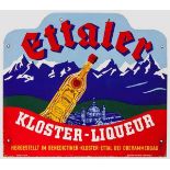 Emailleschild {Ettaler KLOSTER-LIQUEUR{ Flaches Schild für den Likör aus der Kloster-Abtei Ettal.