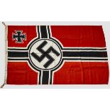 A Kriegsmarine Flag Double-sided red cotton printed. Fresh colors with rope lanyards. Ink stamped {