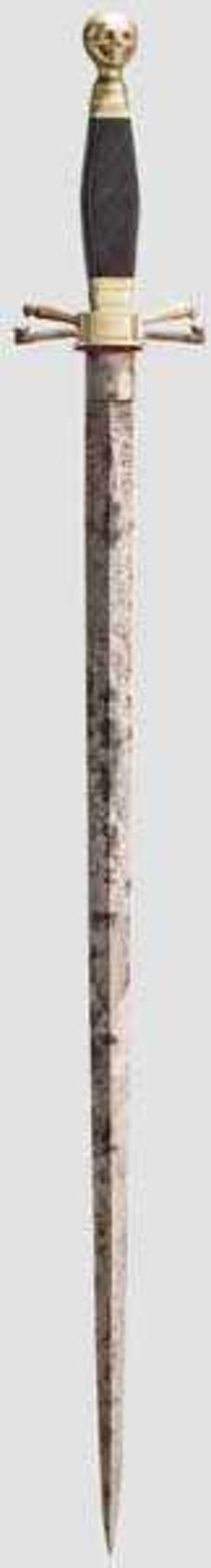 Freimauerer-Dolch, 19. Jhdt. Ungewöhnlich lange, beidseitig gegratete und ornamental geätzte