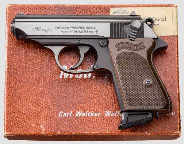 Walther PPK-L Ulm Kal. 7,65mm Browning, Nr. 126899R. Nummerngleich. Blanker Lauf. Siebensschüssig.