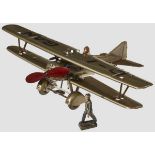 A Tipp & Co. Doppeldecker Single Seat Fighter TippCo, excellent tin plate with unworn visible