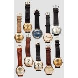 Zehn Armband-Uhren des Herstellers Glashütte in Sachsen, um 1960-er Jahre Verschiedene