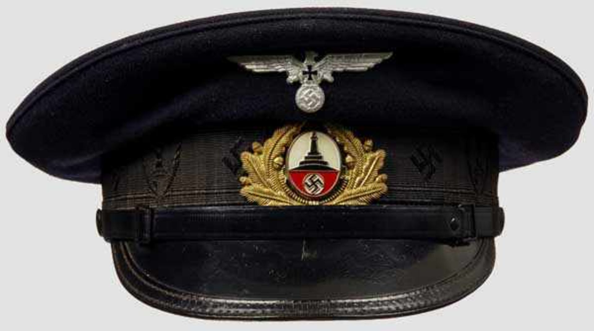 A Visor Hat for Officer of a Veterans' Organization Dark blue wool, Bevo black silk center band with - Bild 2 aus 6