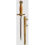 A Miniature Model 1938 Dagger for Naval Officer Maker ALCOSO, Solingen, plated blade, brass cross-