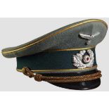 A Visor Hat for an Army General Field gray doeskin, dark green center band, gold cello piping,