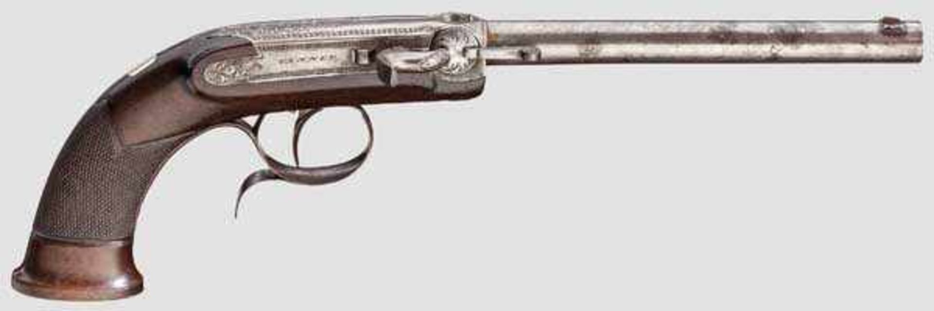 Hinterlader-Perkussionspistole, Tanner, Hannover um 1850/60 Runder und glatter Lauf im Kaliber 7