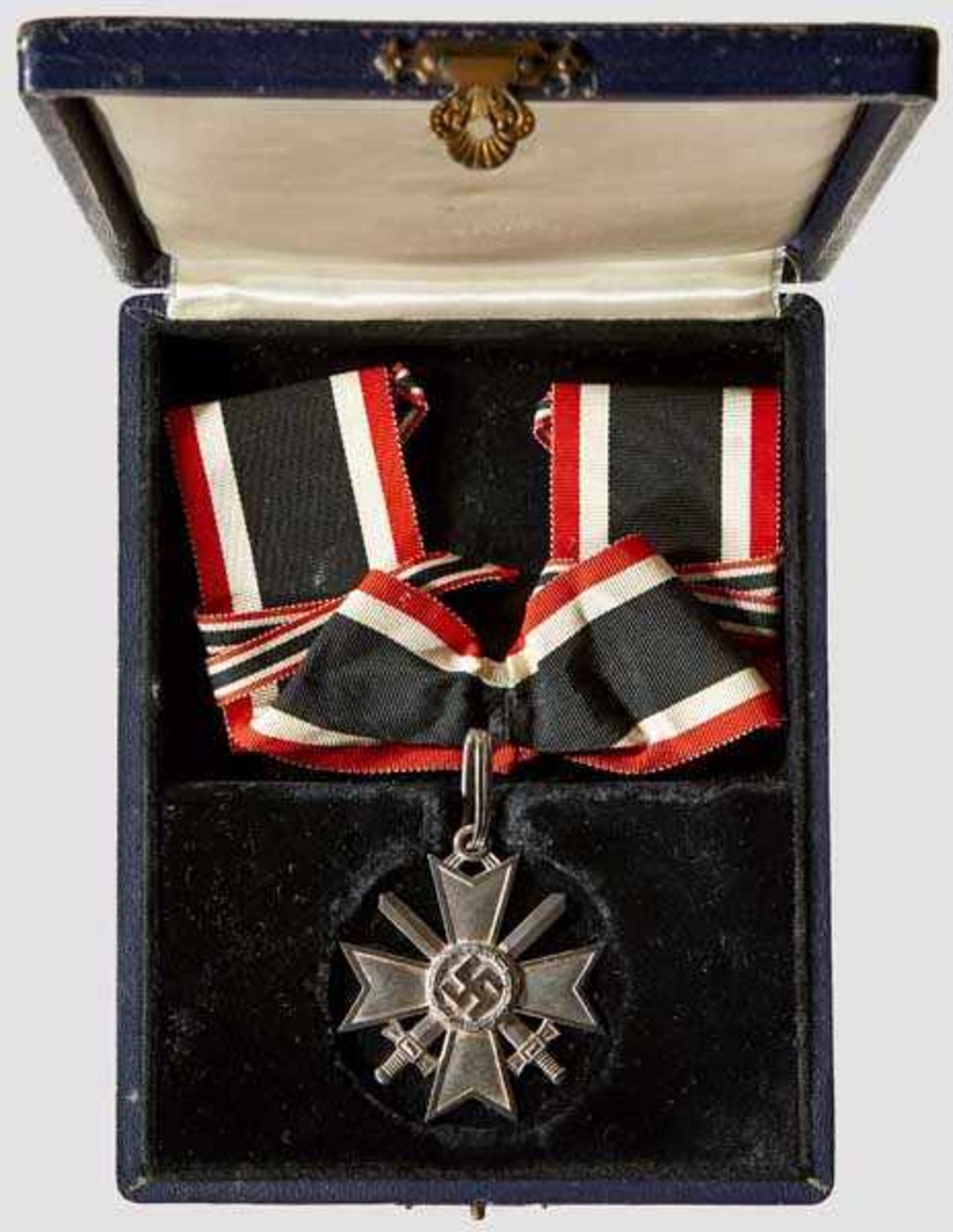 A Cased Knight's Cross of the War Merit Cross with Swords Silver, by Deschler, bottom arm stamped {