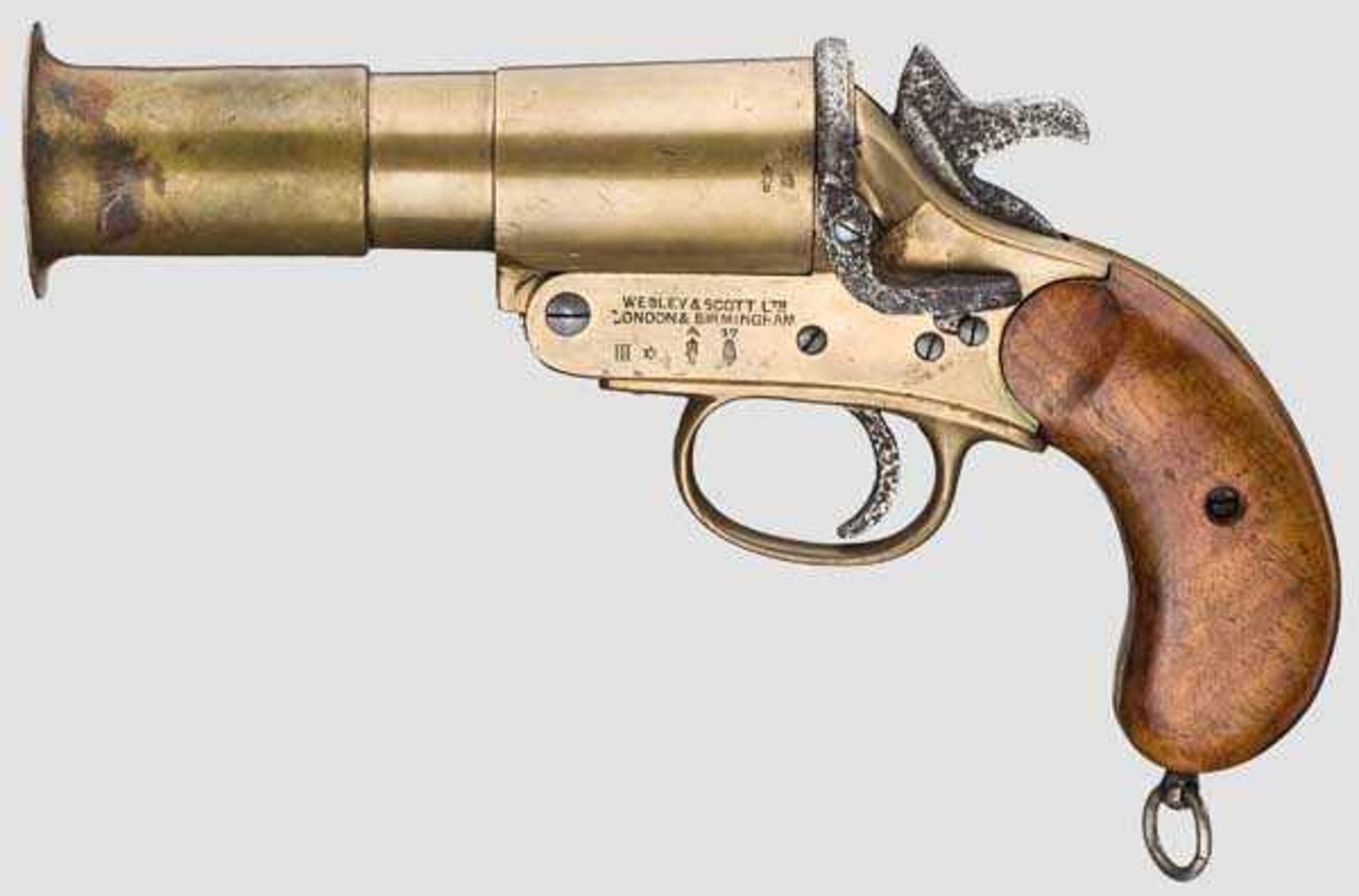 Signalpistole Webley & Scott No. 1 Mk III* Kal. 4, Nr. 87063. Nummerngleich. Kipplauf mit