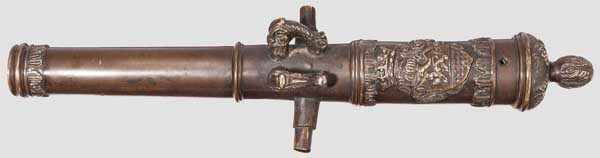 Salut-Kanone, Sammleranfertigung im Stil des 17. Jhdts. Balusterabgesetztes, glattes Bronzerohr im - Image 2 of 2