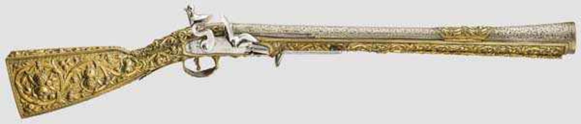 Luxus-Steinschloss-Tromblon mit Schaft aus vergoldetem Silber, osmanisch um 1810 Achtkantiger, in - Bild 3 aus 8