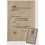 A Life Saving Award Document Konrad Rief, 22.11.1938 exhibiting mild age with death card. Versand