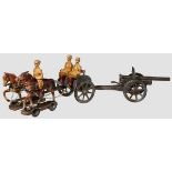 A Hausser #714 N “Pea Shooter Cannon” # 714/2 Caisson with 2 Horses and 3 SA Figures Hausser, 7cm