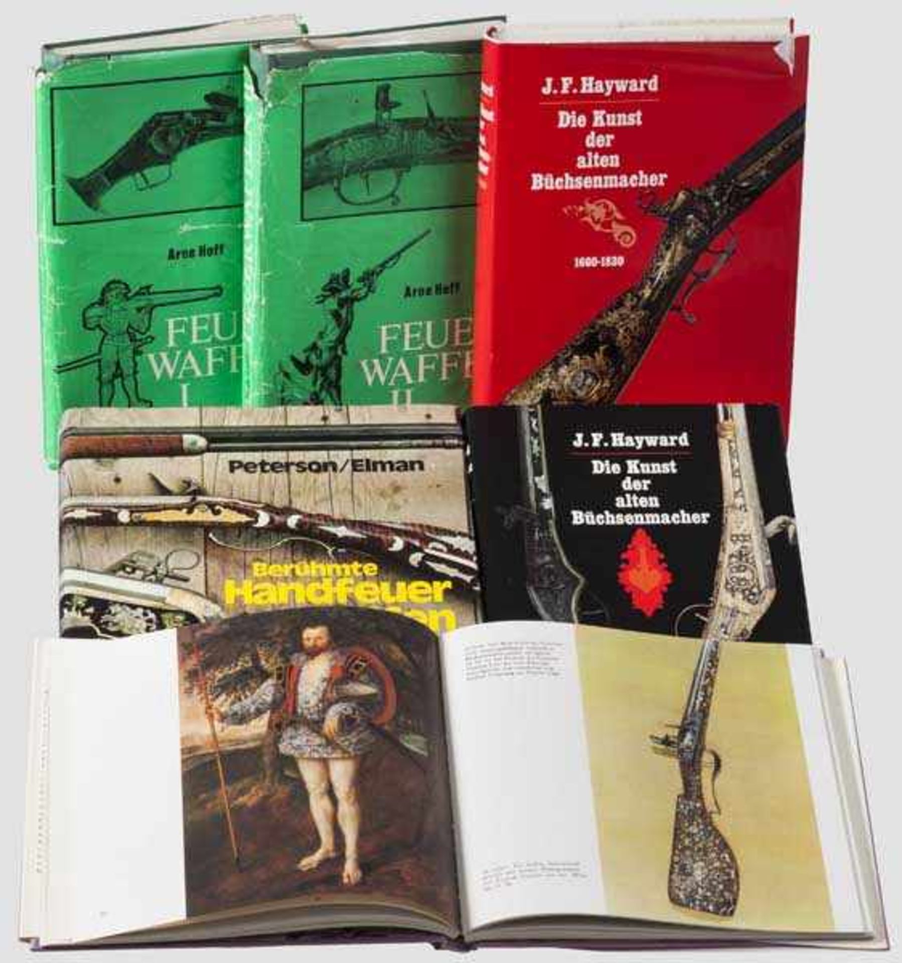 Vier Bücher zum Thema Feuerwaffen Hayward, Die Kunst der alten Büchsenmacher, 2 Bde. im Schuber (