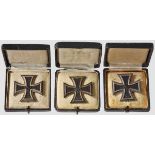 Three Iron Crosses 1939 I Class in Cases of Issue Each unmarked example with black lacquered