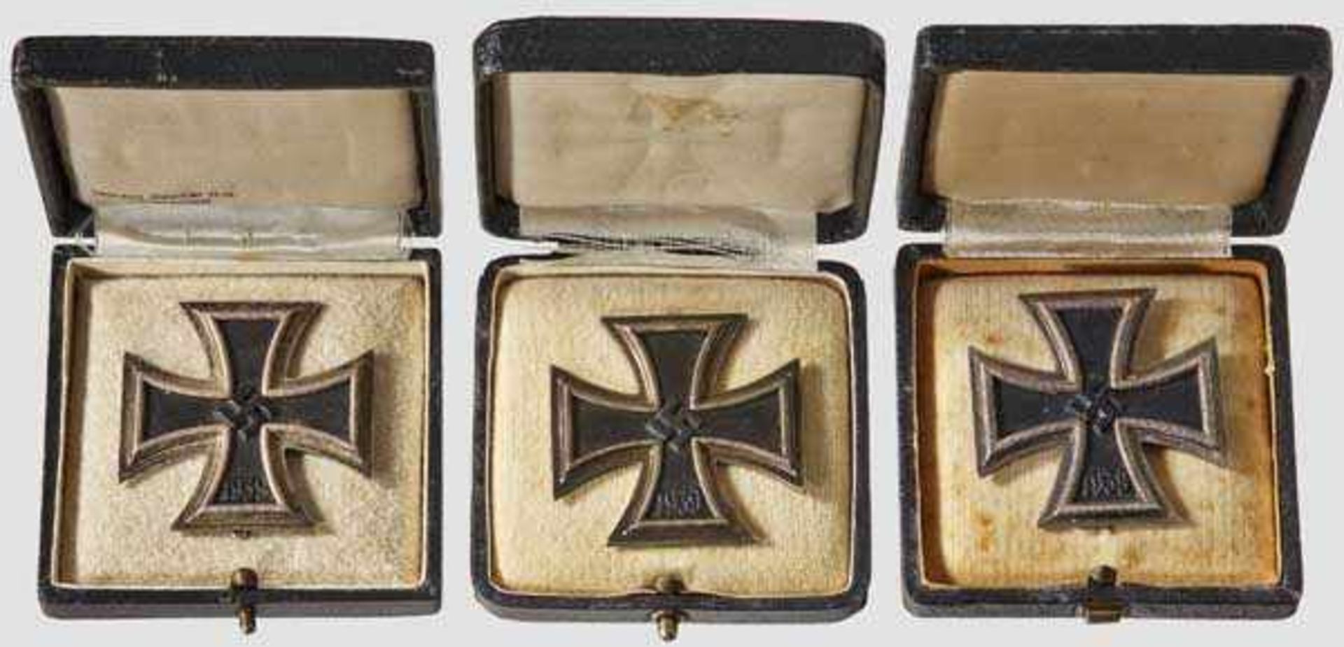 Three Iron Crosses 1939 I Class in Cases of Issue Each unmarked example with black lacquered