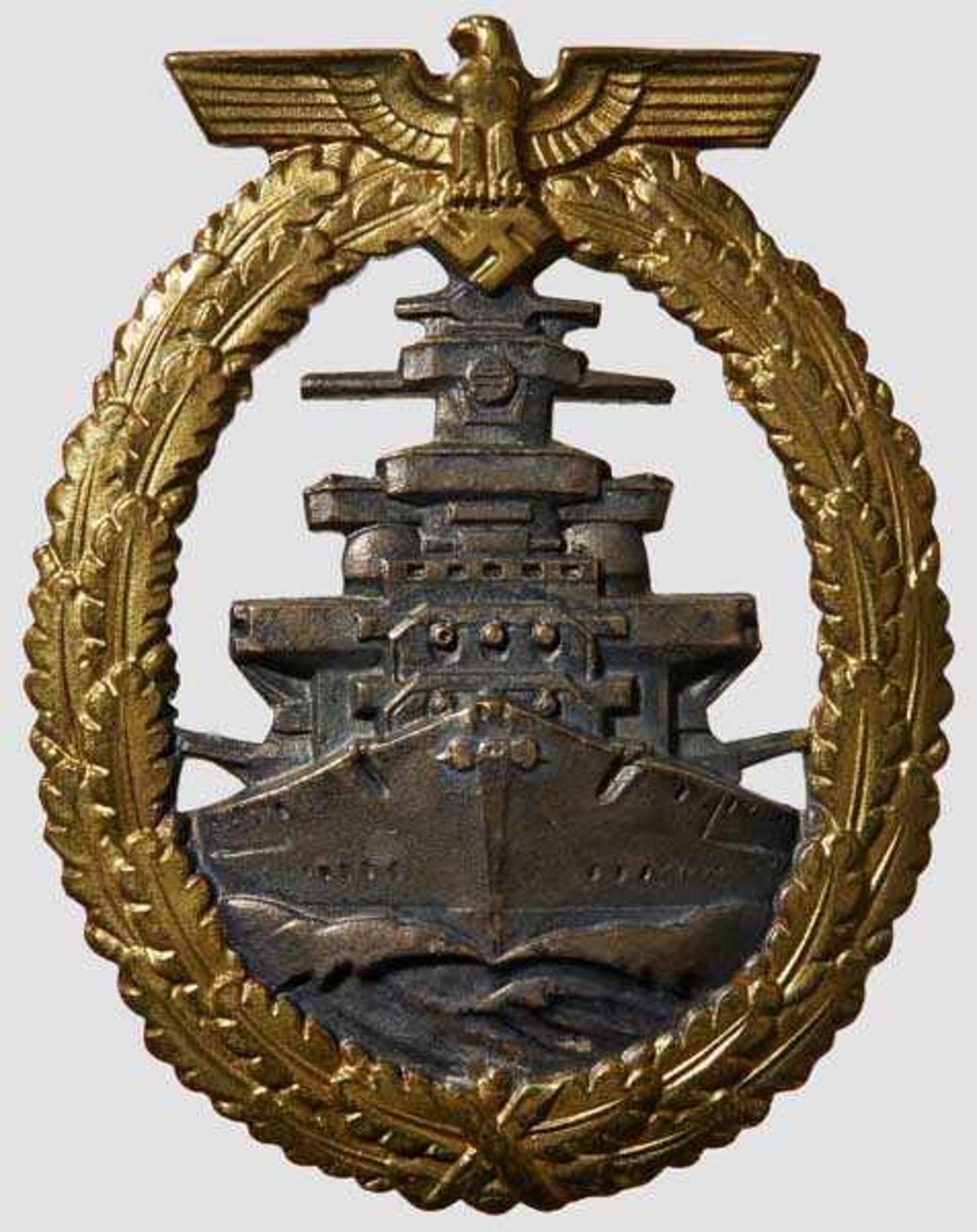 A High Seas Fleet War Badge Gilded and burnished tombak, vertical pin, maker-marked {FEC. ADOLF BOCK