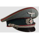 A Visor Hat for Officer of the Army Artillery Field gray doeskin, dark green wool center band, red