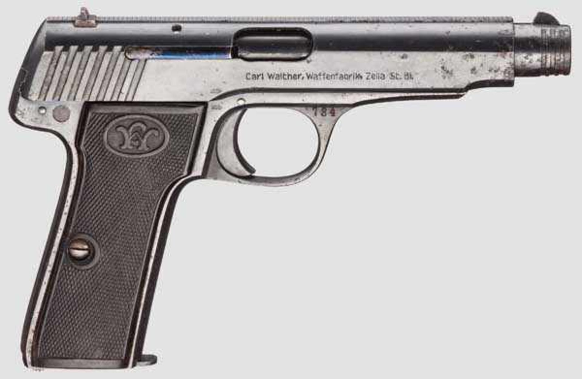 Walther Mod. 6 Kal. 9 mm Luger, Nr. 734. Nummerngleich. Blanker Lauf, Länge 125 mm. Achtschüssig. - Bild 3 aus 3