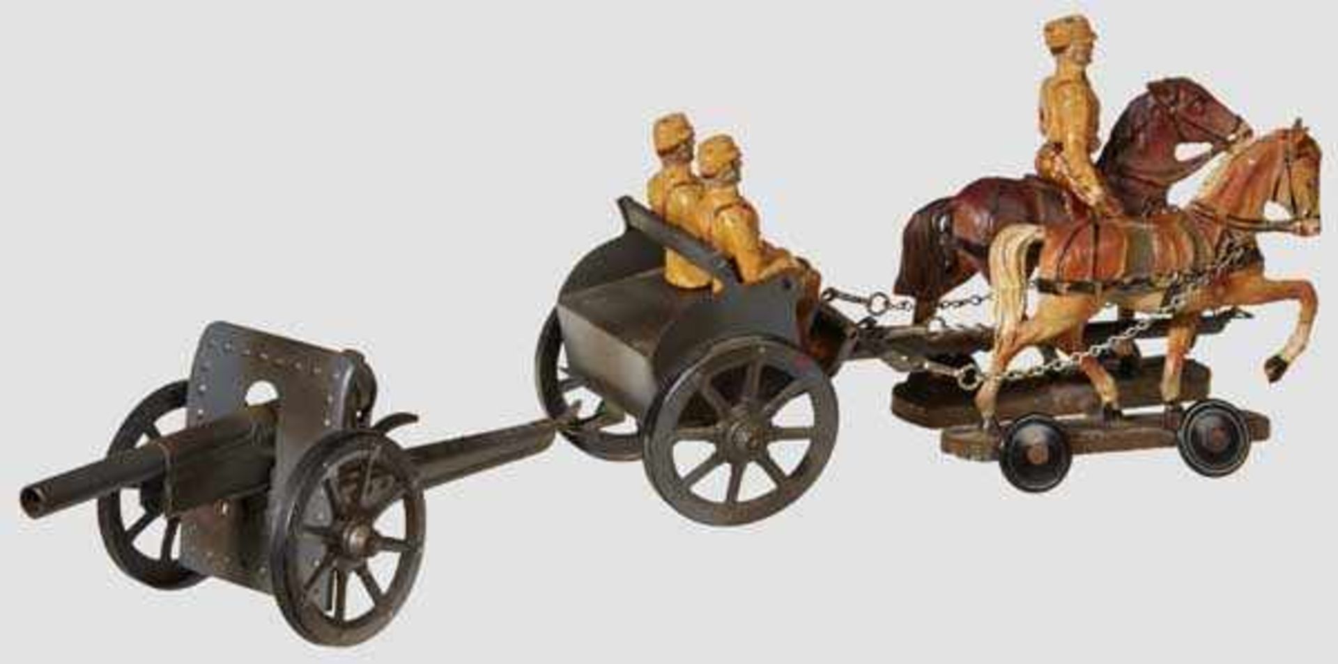 A Hausser #714 N “Pea Shooter Cannon” # 714/2 Caisson with 2 Horses and 3 SA Figures Hausser, 7cm - Bild 2 aus 2