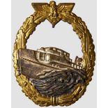 E-Boat War Badge 1st Model Silvered and gilded tombak, horizontal pin, barrel hinge, catch and hook.