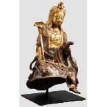 Bodhisattva Kuan-yin, China, 20. Jhdt. Bronze mit farbigen Zellenschmelzeinlagen und Resten von