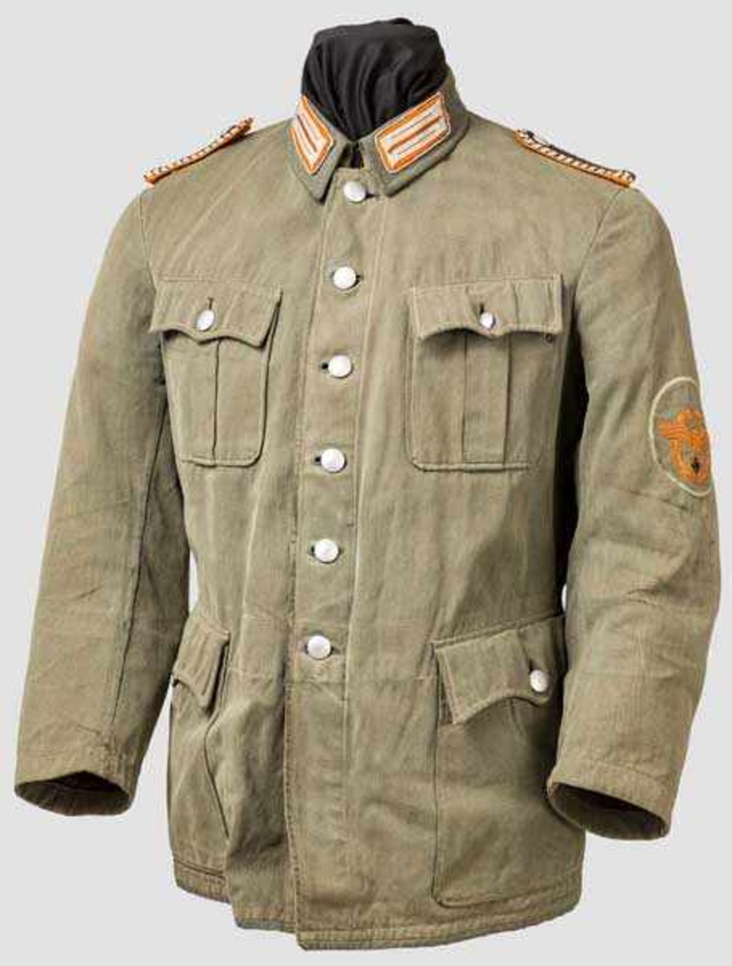 Sommerrock für einen Oberwachtmeister der Gendarmerie Kammerstück aus braun-grün meliertem Leinen