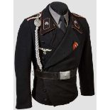 A Uniform for NCO of the Army Panzer First model, black wool fabric with pink piped collar, resin