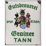 Emailleschild {Gutsbrauerei Grainer{ Gewölbtes Schild der bayerischen Brauerei aus den 50er Jahre.