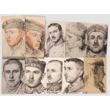 Walter Viertel - elf Soldatenportraits und Entwürfe, 1917/18 Handgezeichnete Portraits von Soldaten,