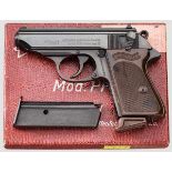 Walther PPK Ulm im Karton Kal. 9 mm Browning kurz, Nr. 119761A. Nummerngleich. Blanker Lauf. Dt.