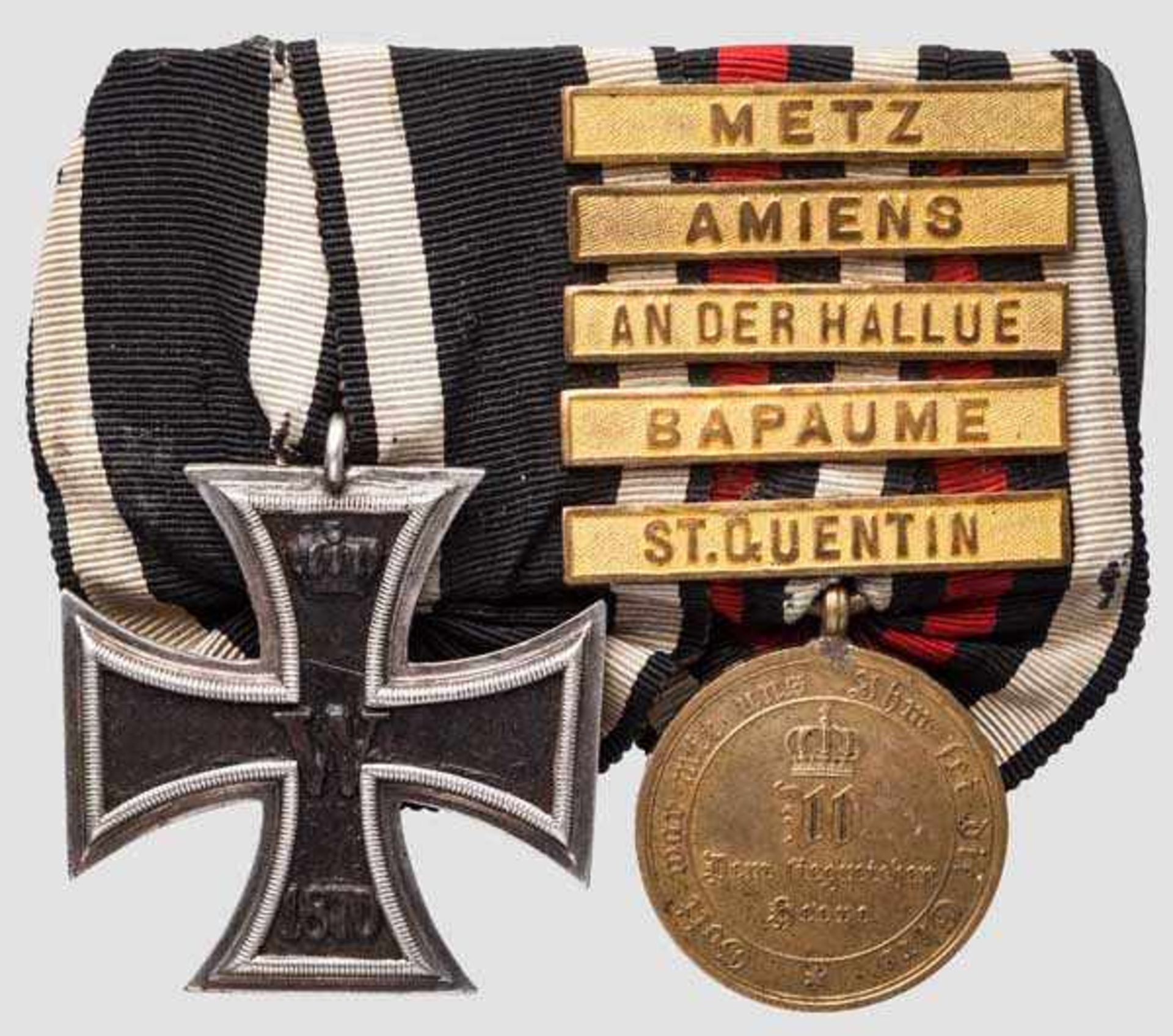 Ordensschnalle eines Veteranen 1870/71 mit Eisernem Kreuz der 3. Armee-Abteilung Zweiteilige