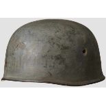 A Steel Helmet Shell Late Model Paratrooper 90% field gray paint, interior skirt manufacturer