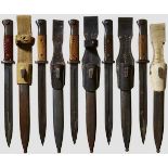 A Grouping of Five Model K98 Bayonets Paul Weyersberg & Co, Solingen, burnished, coded and