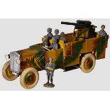 A Lineol #1009 L FLAK Truck with 8 Figures Lineol / Elastolin, 6.5cm series, with metal wheels,